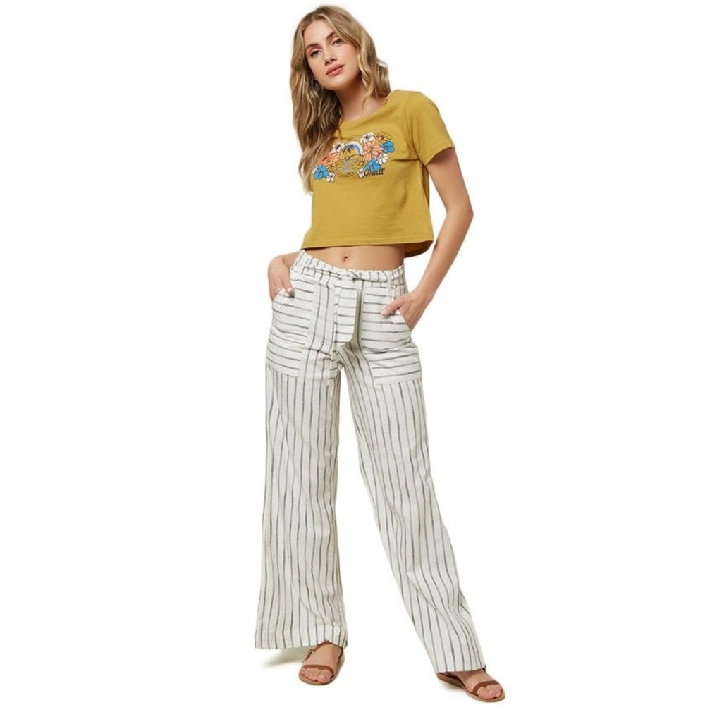 O'Neill Womens Striped Wide Leg Cotton Blend Pants White Navy 28